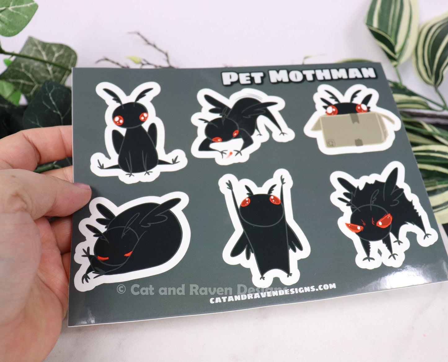 Pet Mothman matte vinyl sticker sheet Cat and Raven Designs Soap