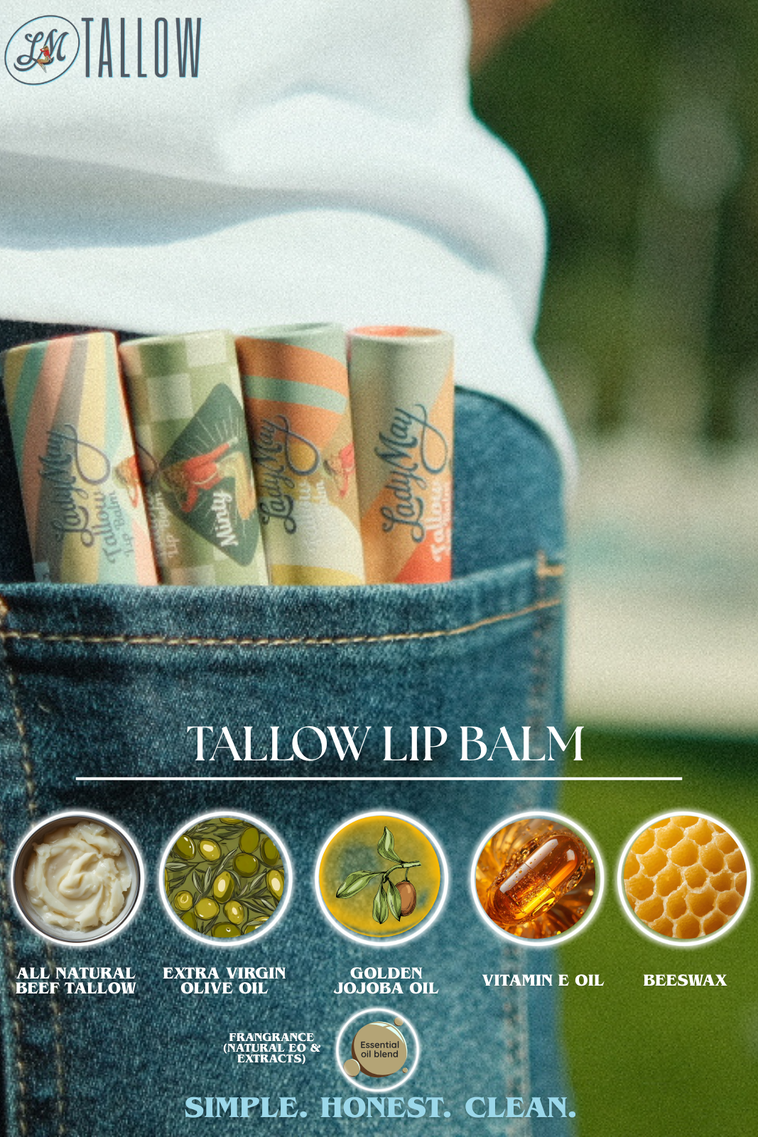 Tallow Lip Balm Multipack - Citrus, Vanilla, Mint, Pina Colada The Lady May
