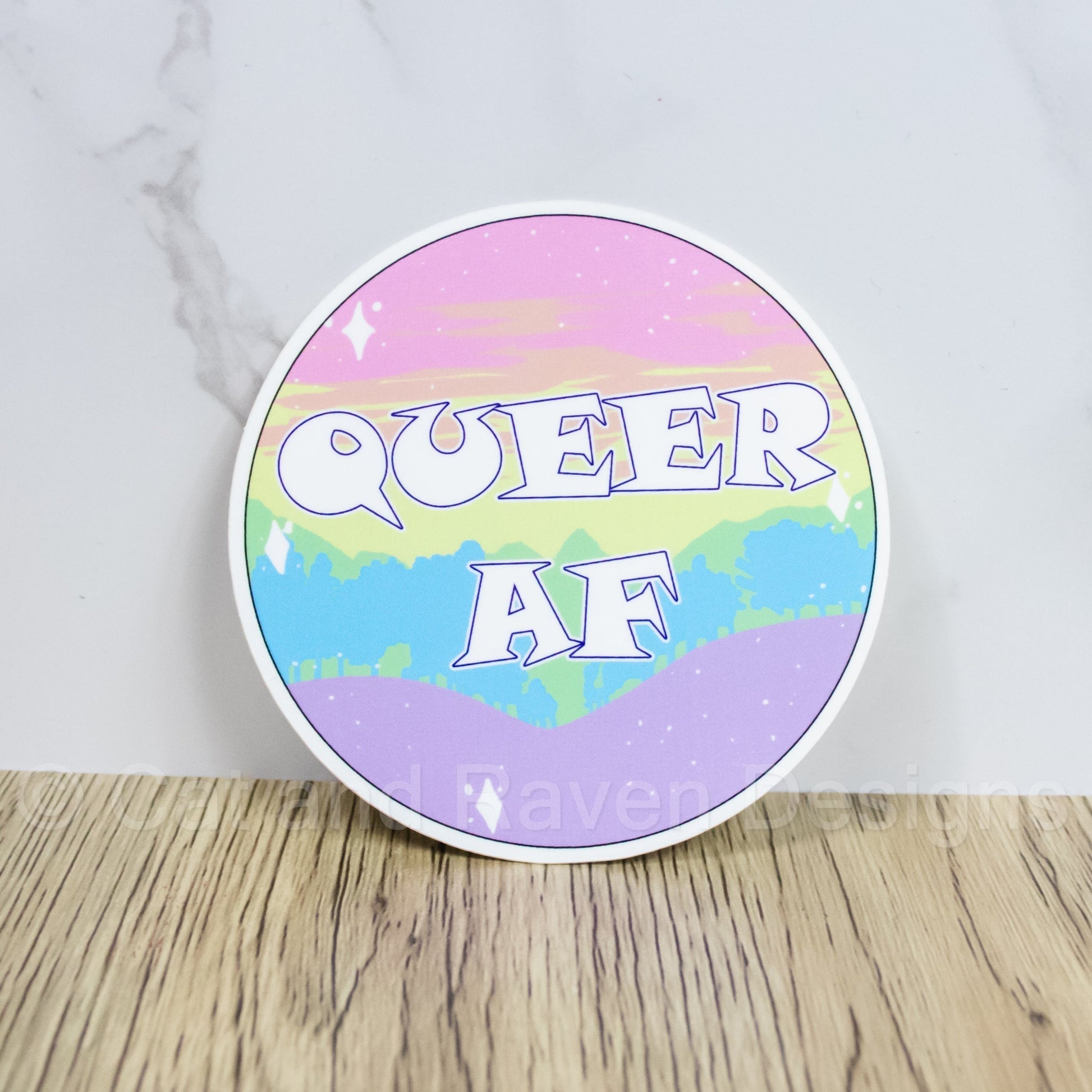 Queer AF vinyl sticker Cat and Raven Designs Soap