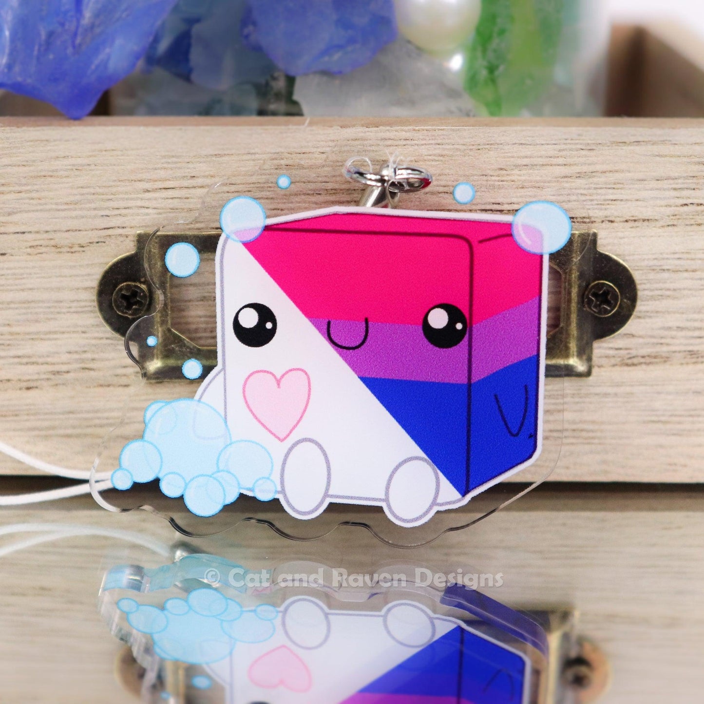 Soapy Buddy LGBTQ+ Pride Flag acrylic keychain charm Cat and Raven Designs Soap