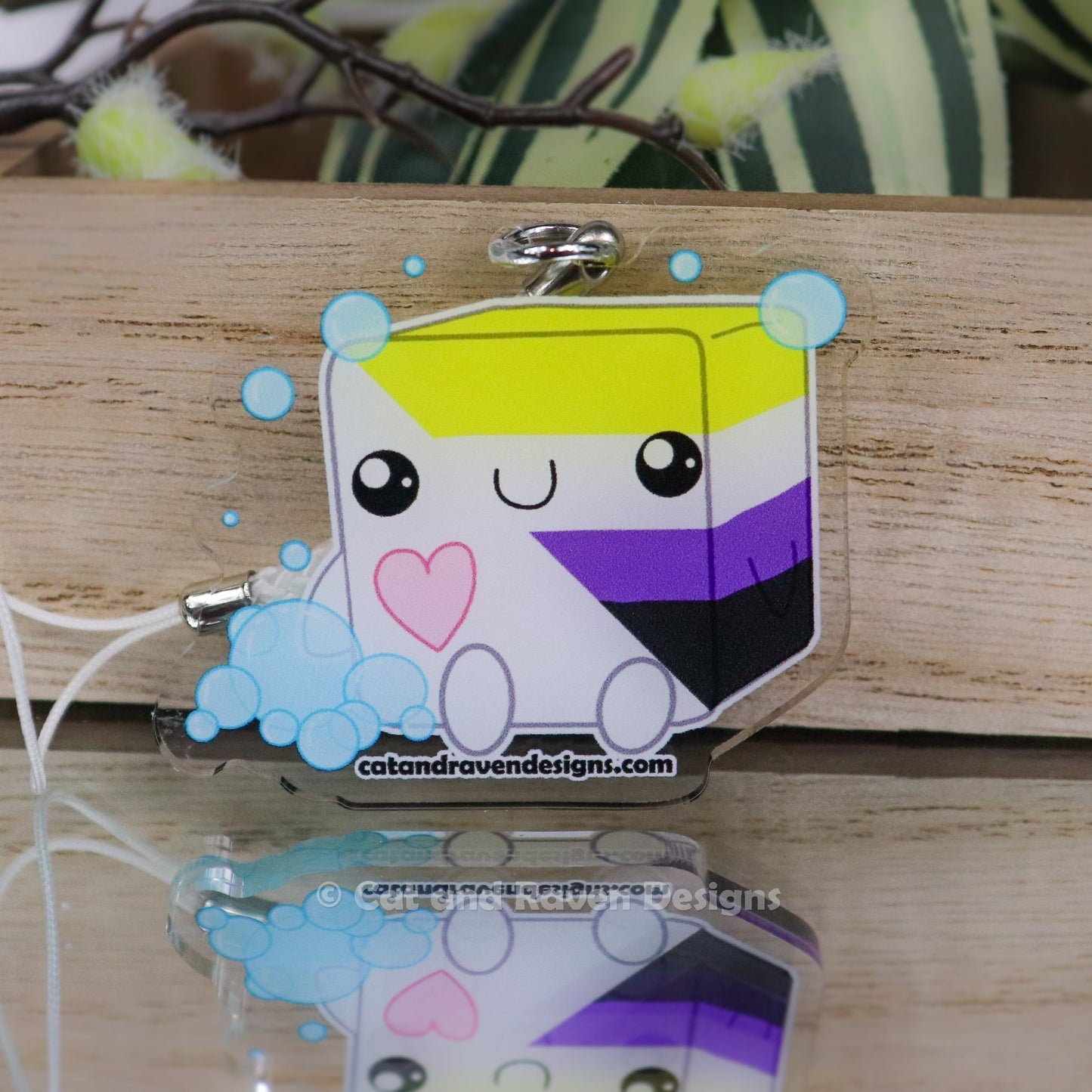 Soapy Buddy LGBTQ+ Pride Flag acrylic keychain charm Cat and Raven Designs Soap