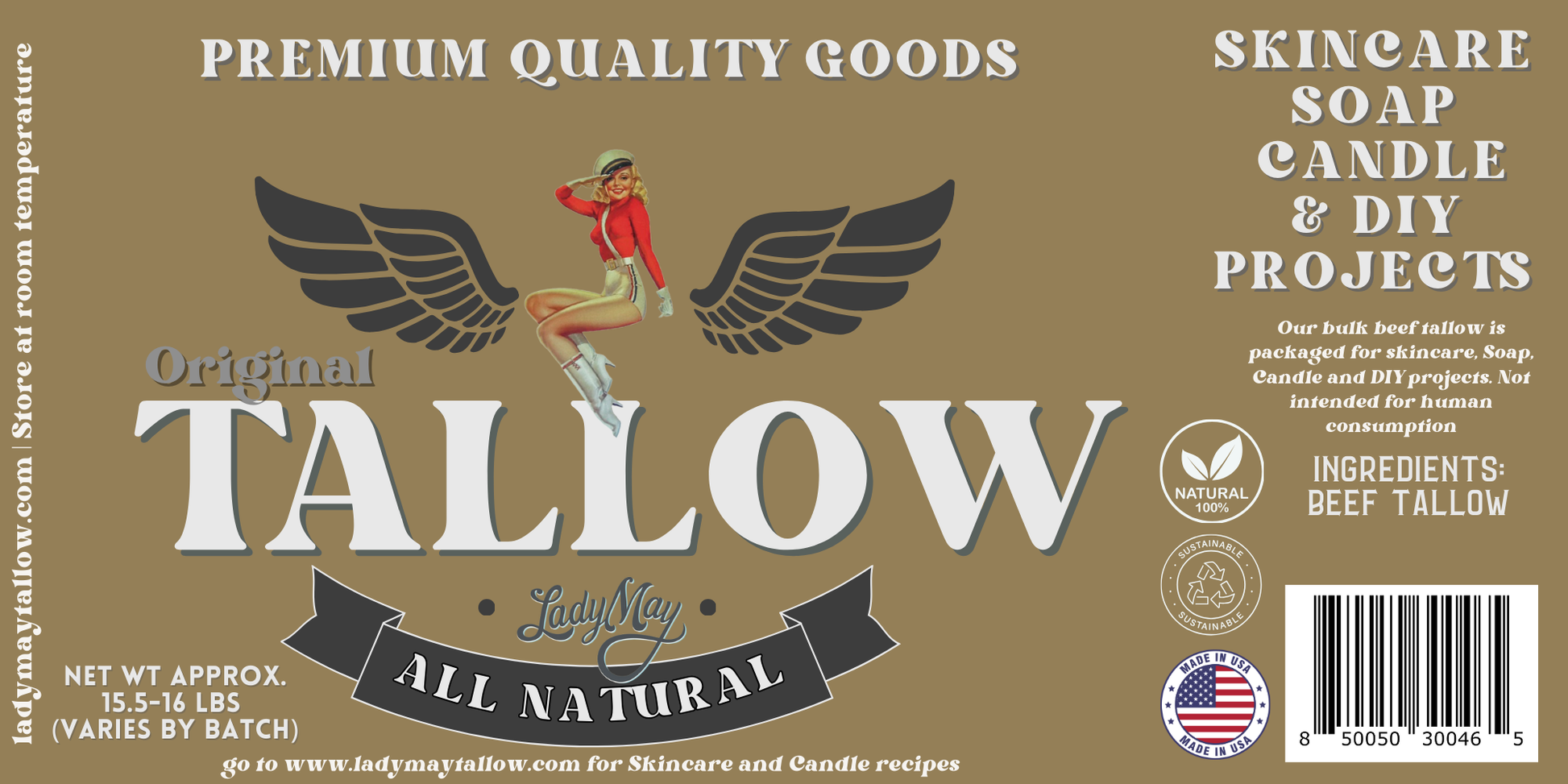 Unscented Beef Tallow - 16 Pounds | 100% Natural & Pure The Lady May