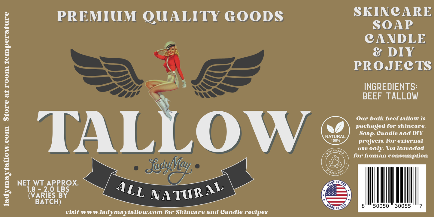 Unscented Beef Tallow - 2 Pounds | 100% Natural & Pure The Lady May