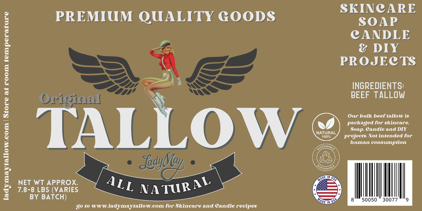 Unscented Beef Tallow - 8 Pounds | 100% Natural & Pure The Lady May