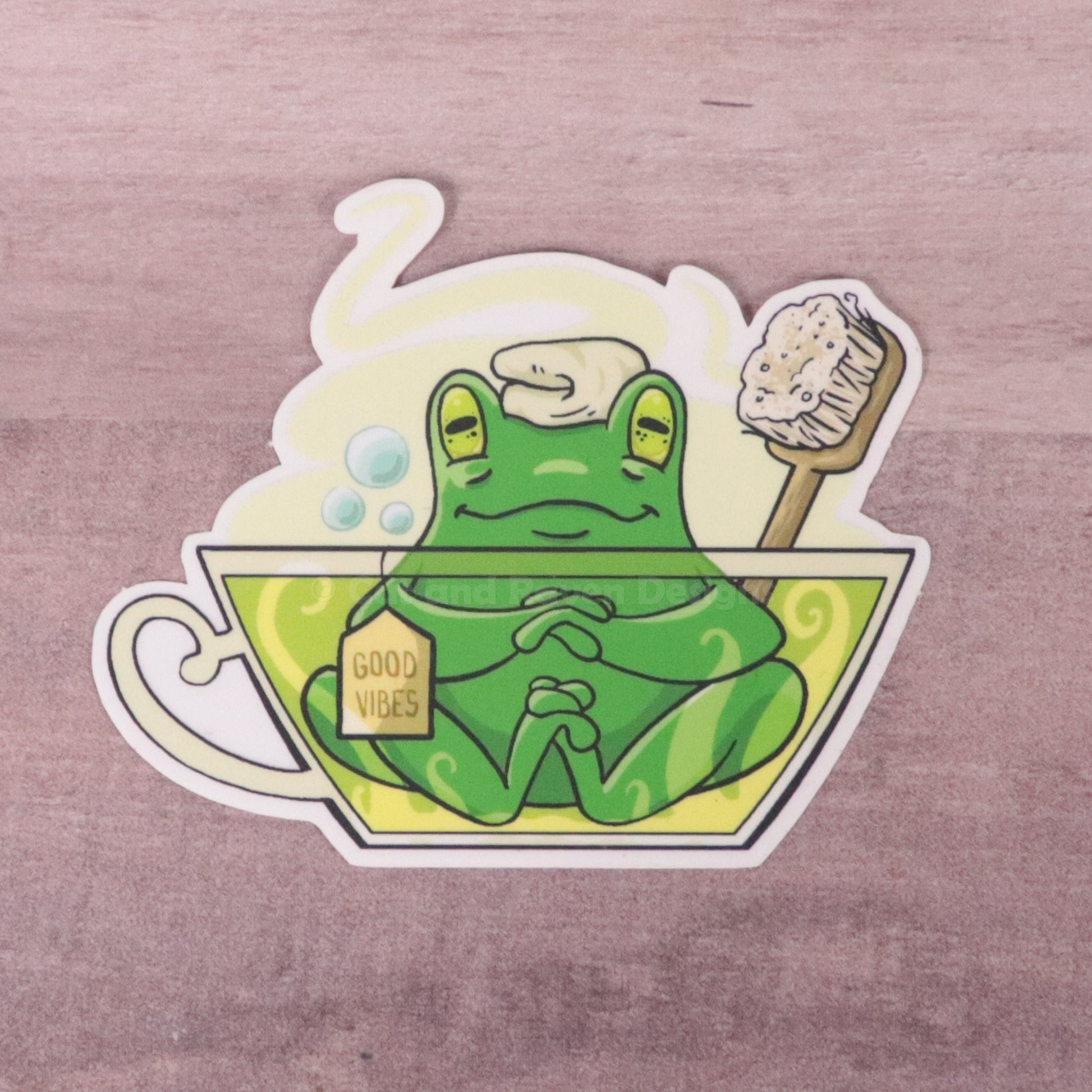 Tea Frog clear vinyl sticker Cat and Raven Designs Soap