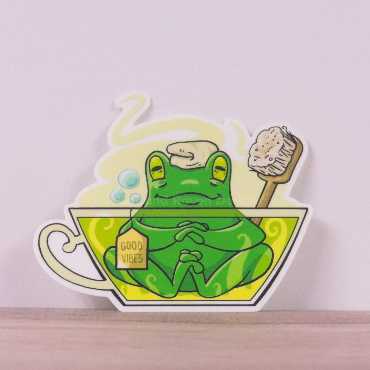 Tea Frog clear vinyl sticker Cat and Raven Designs Soap