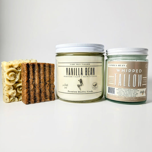 All-Natural Vanilla Gift Set | Whipped Tallow, Candle, and Soap The Lady May